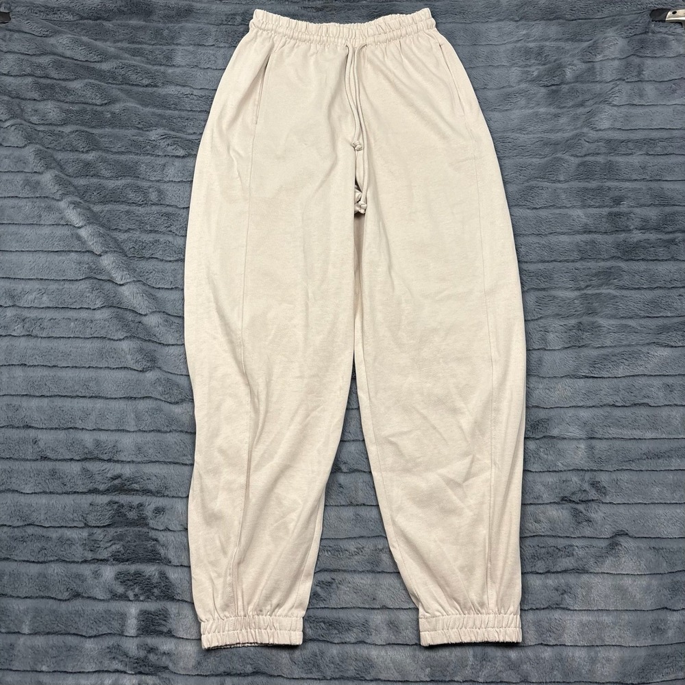 Zara Womens Beige High Waisted Jogger Sweatpants Size S Neutral Drawstring